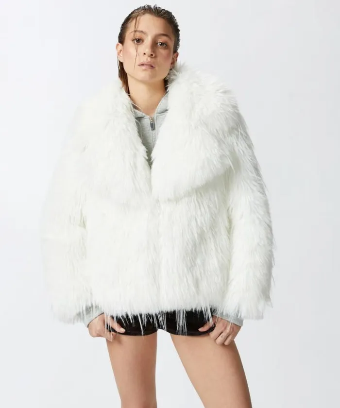 Women Outerwear Pinko Pea Coat In White Faux Fox Fur White White