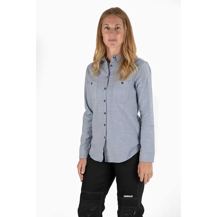 Women Oxford Long Sleeve Shirt Cat Footwear Tops and Outerwear