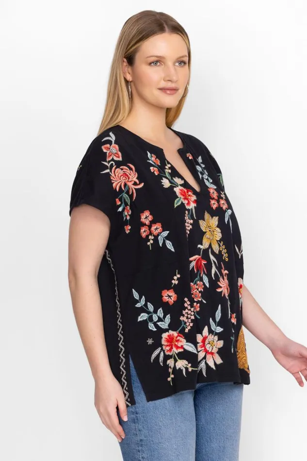 Women PANELED KNIT TEE Black Johnny Was Tops Women PANELED KNIT TEE Black Johnny Was Tops