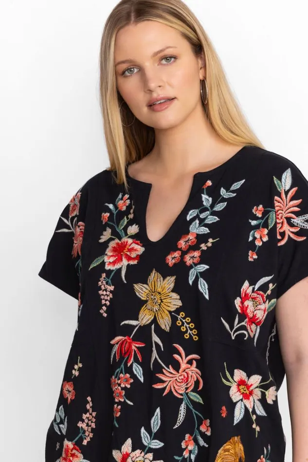 Women PANELED KNIT TEE Black Johnny Was Tops Women PANELED KNIT TEE Black Johnny Was Tops