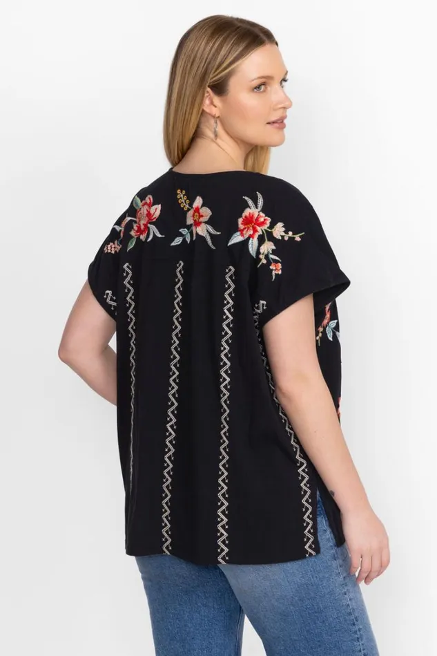 Women PANELED KNIT TEE Black Johnny Was Tops Women PANELED KNIT TEE Black Johnny Was Tops