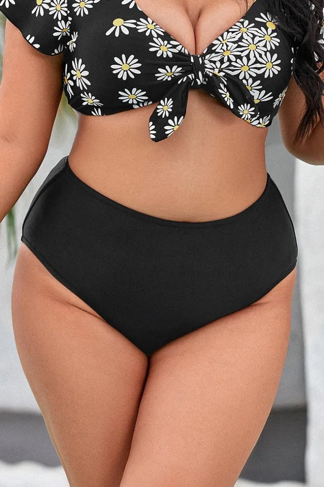 Women Plus Size and Curve Bikinis Cupshe Lucia High Waisted Plus Size Bikini Bottom Black