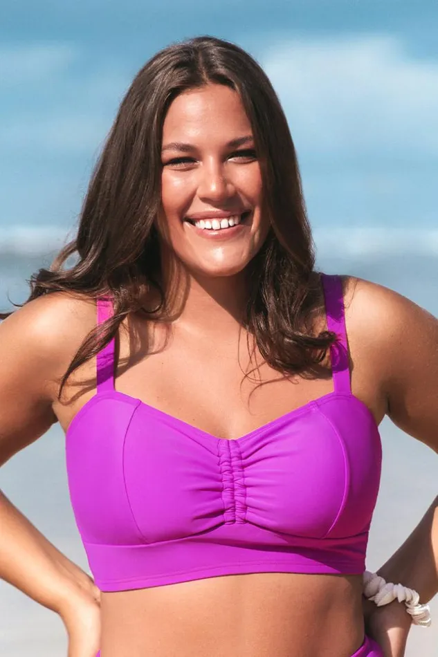 Women Plus Size and Curve Bikinis Cupshe Omniscient Solid Cinch Front Plus Size Midini Purple