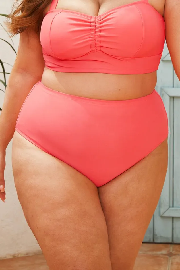 Women Plus Size and Curve Bikinis Cupshe Summer Of Love High Waist Plus Size Bottom Pink