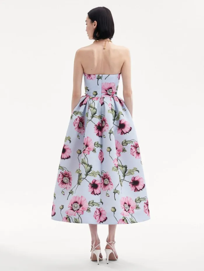 Women Poppy Embroidered Strapless Dress Light Blue Pink Oscar De La Renta Dresses Women Poppy Embroidered Strapless Dress Light Blue Pink Oscar De La Renta Dresses