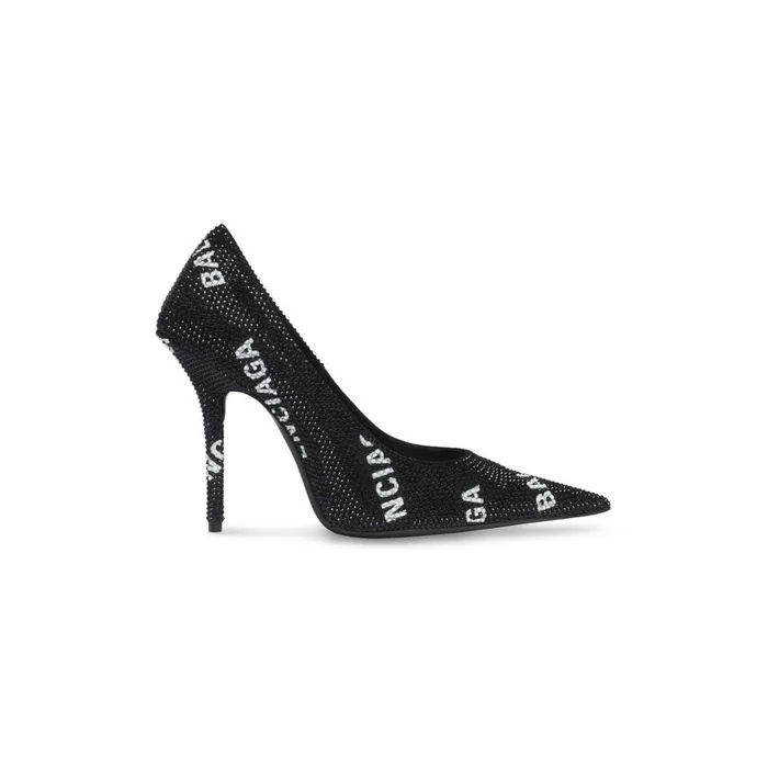 Women Pumps and Heels Balenciaga Square Knife 110mm Pump With Allover Logo Rhinestones In Black