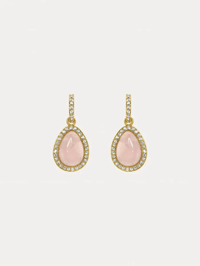 Women Rose Quartz Cabochon Drop Earrings Rose Quartz Oscar De La Renta Earrings