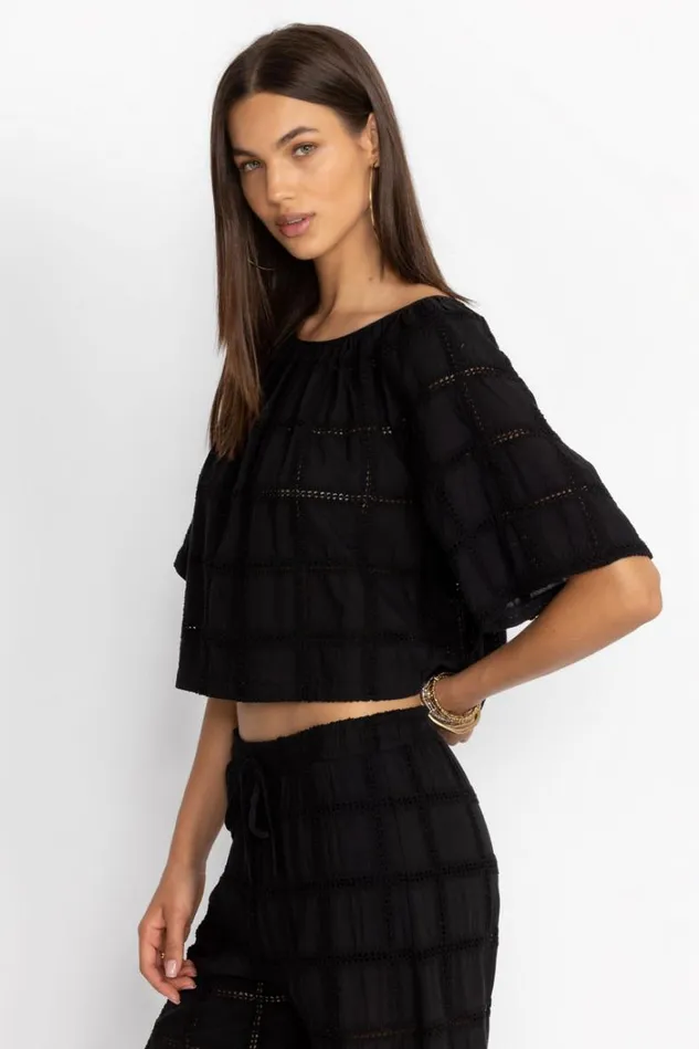 Women SANTI CROPPED BLOUSE Black Johnny Was Tops Women SANTI CROPPED BLOUSE Black Johnny Was Tops