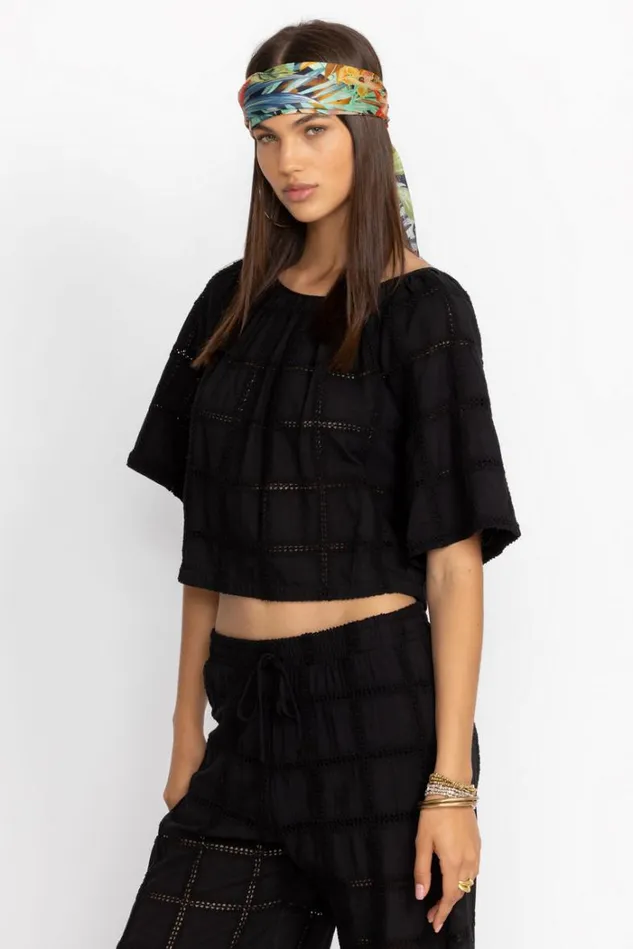 Women SANTI CROPPED BLOUSE Black Johnny Was Tops Women SANTI CROPPED BLOUSE Black Johnny Was Tops