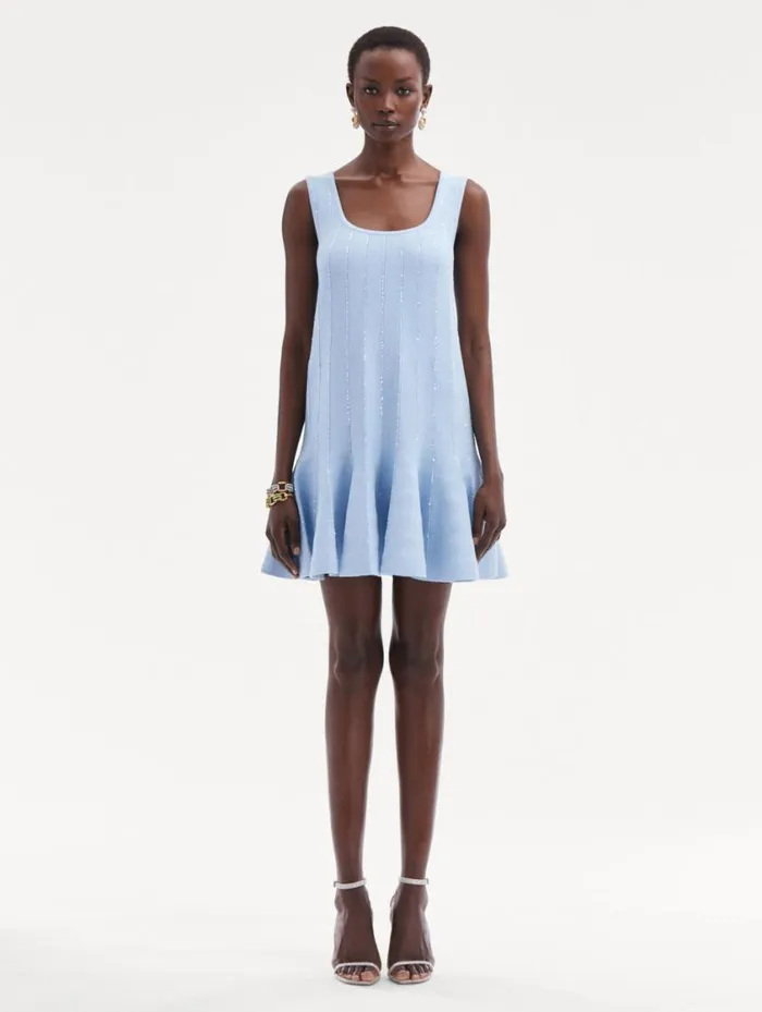 Women Sequin Embroidered Knit Mini Dress Light Blue Oscar De La Renta Dresses Women Sequin Embroidered Knit Mini Dress Light Blue Oscar De La Renta Dresses