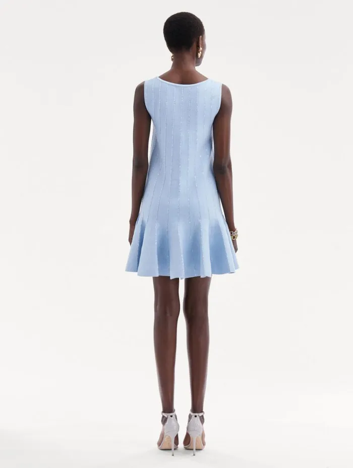 Women Sequin Embroidered Knit Mini Dress Light Blue Oscar De La Renta Dresses Women Sequin Embroidered Knit Mini Dress Light Blue Oscar De La Renta Dresses