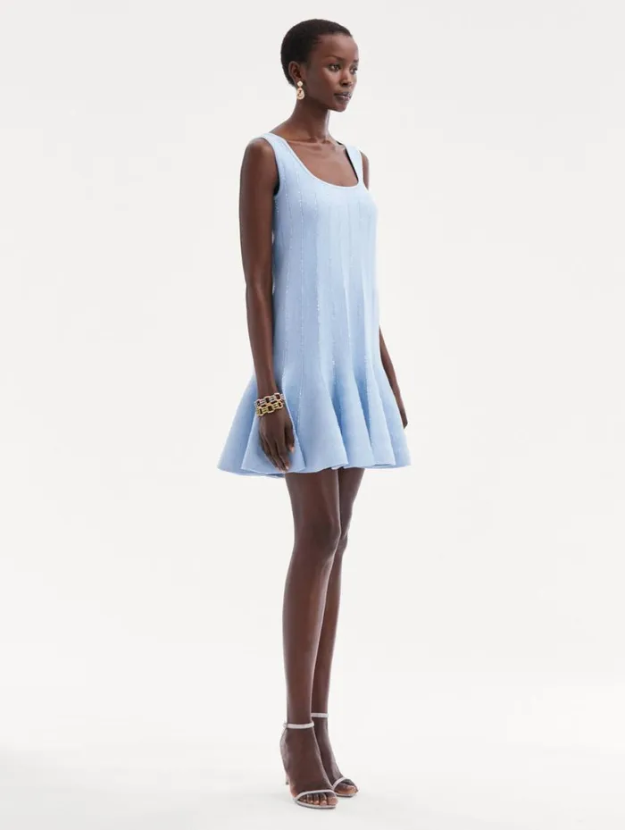 Women Sequin Embroidered Knit Mini Dress Light Blue Oscar De La Renta Dresses Women Sequin Embroidered Knit Mini Dress Light Blue Oscar De La Renta Dresses