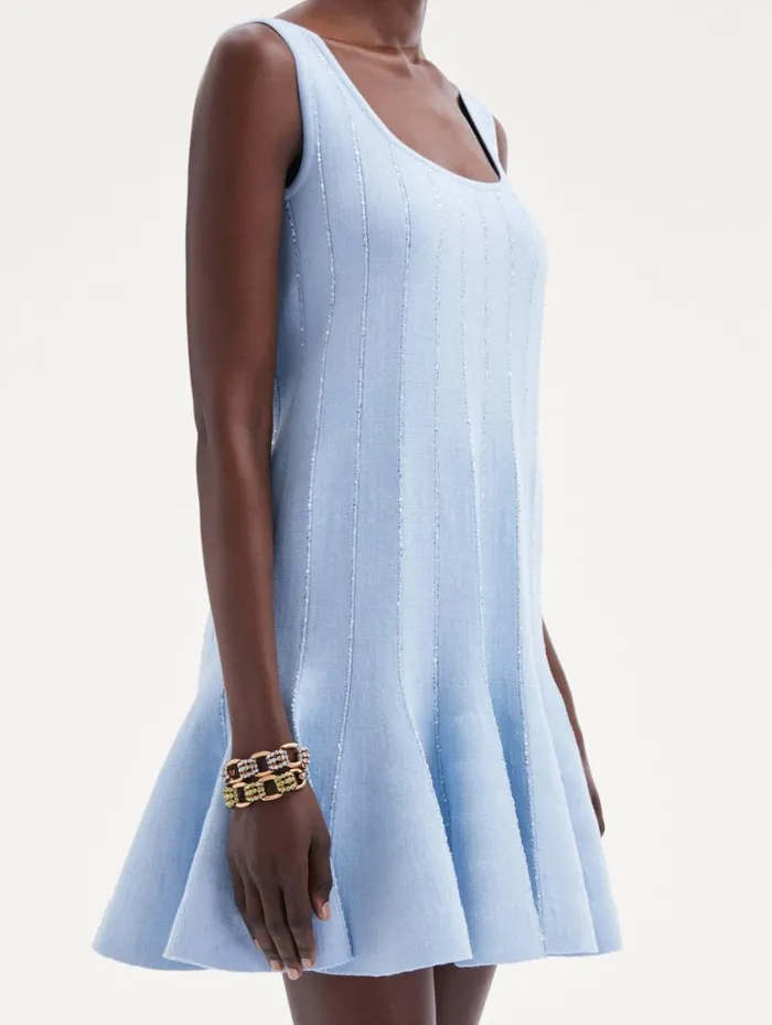 Women Sequin Embroidered Knit Mini Dress Light Blue Oscar De La Renta Dresses Women Sequin Embroidered Knit Mini Dress Light Blue Oscar De La Renta Dresses
