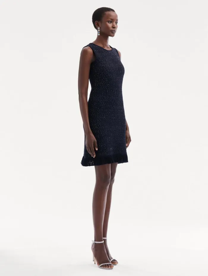 Women Sequin Tweed Dress Navy Oscar De La Renta Dresses Women Sequin Tweed Dress Navy Oscar De La Renta Dresses