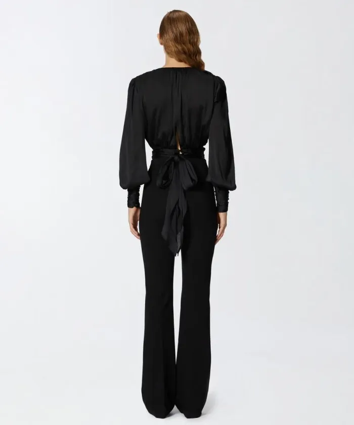 Women Shirts And Blouses Pinko Cropped Satin Blouse With Appliqus Limo Black Women Shirts And Blouses Pinko Cropped Satin Blouse With Appliqus Limo Black