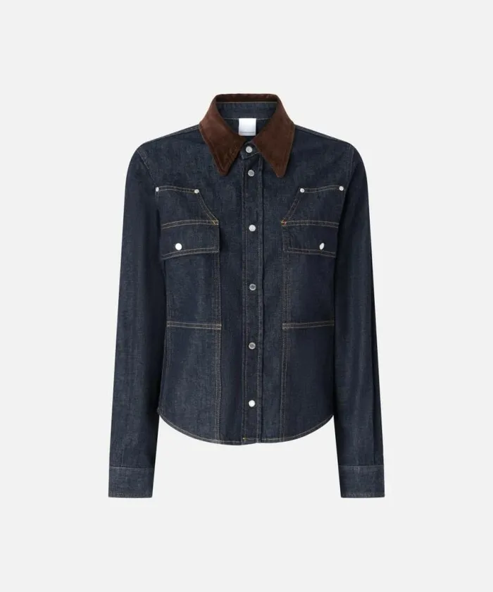 Women Shirts And Blouses Pinko Dark Blue Denim Shirt With Needlecord Collar Dark Navy Rinse Wash Women Shirts And Blouses Pinko Dark Blue Denim Shirt With Needlecord Collar Dark Navy Rinse Wash