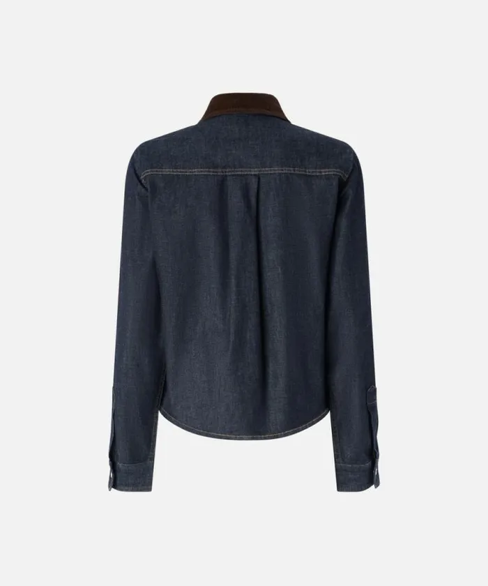 Women Shirts And Blouses Pinko Dark Blue Denim Shirt With Needlecord Collar Dark Navy Rinse Wash Women Shirts And Blouses Pinko Dark Blue Denim Shirt With Needlecord Collar Dark Navy Rinse Wash