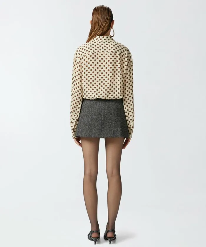 Women Shirts And Blouses Pinko Polkadot Polo With Long Sleeves In Crepe Beigebrown Women Shirts And Blouses Pinko Polkadot Polo With Long Sleeves In Crepe Beigebrown