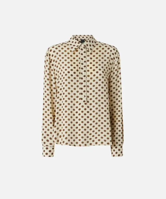 Women Shirts And Blouses Pinko Polkadot Polo With Long Sleeves In Crepe Beigebrown Women Shirts And Blouses Pinko Polkadot Polo With Long Sleeves In Crepe Beigebrown