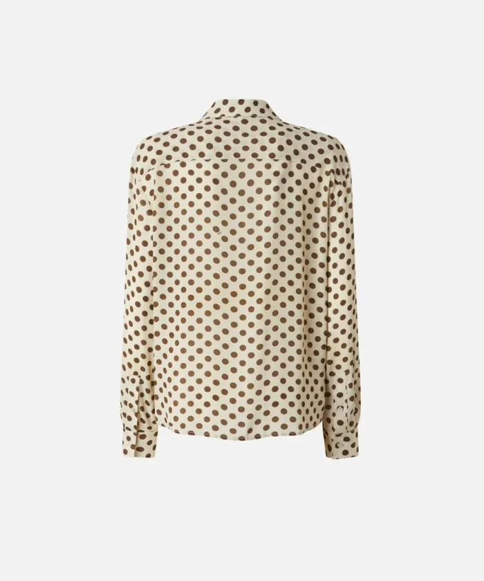 Women Shirts And Blouses Pinko Polkadot Polo With Long Sleeves In Crepe Beigebrown Women Shirts And Blouses Pinko Polkadot Polo With Long Sleeves In Crepe Beigebrown