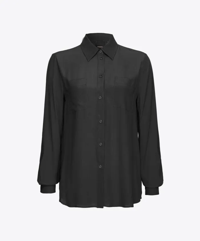Women Shirts And Blouses Pinko Silkblend Shirt With Breast Pocket Limo Black