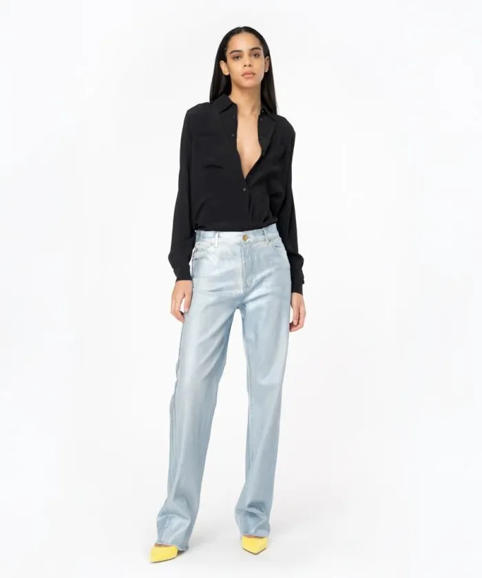Women Shirts And Blouses Pinko Silkblend Shirt With Breast Pocket Limo Black Women Shirts And Blouses Pinko Silkblend Shirt With Breast Pocket Limo Black
