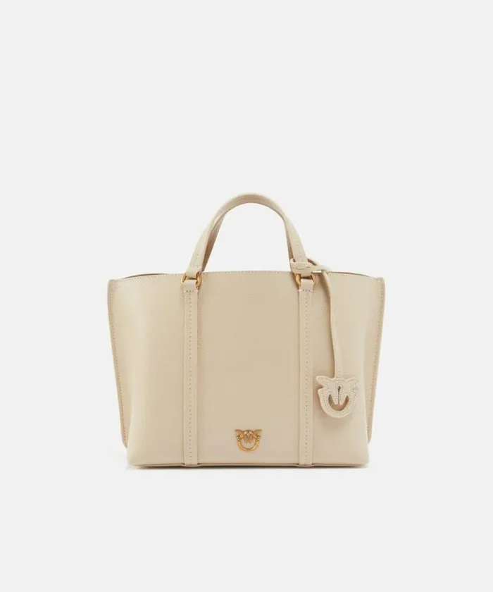 Women Shopping Bags Pinko Large Tumbled Leather Shopper Bag Beigesmoke Greyantiquegold