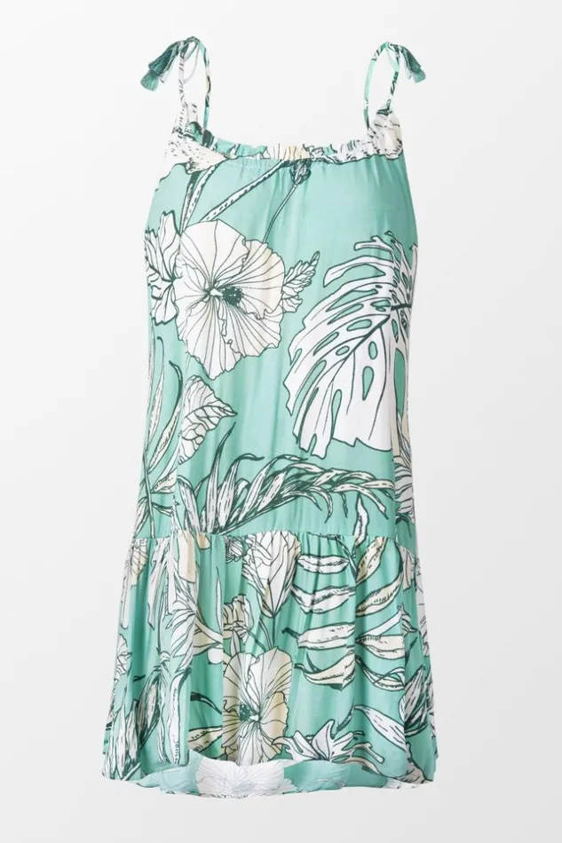 Women Short Dresses Cupshe Emmeline Leafy Ruffle Loose Waisted Drawstring Slip Dress Green