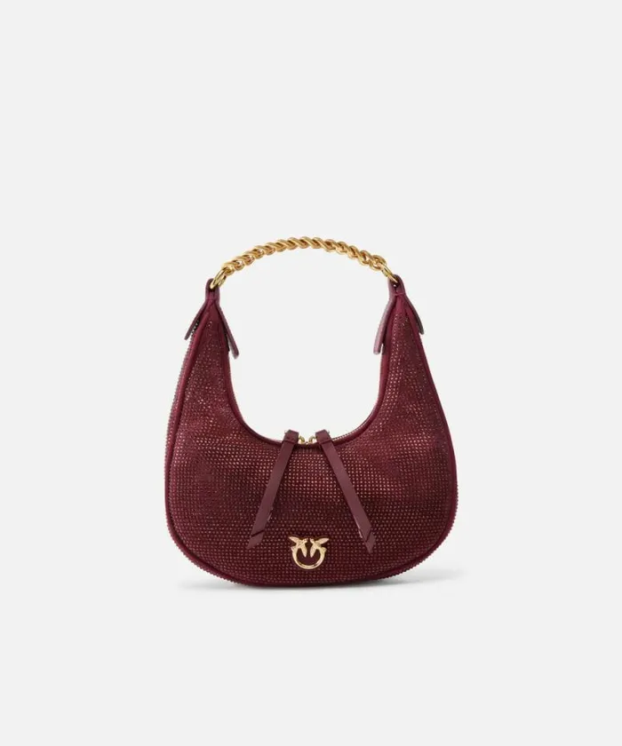 Women Shoulder Bags Pinko Fully Rhinestoned Mini Brioche Bag Hobo Metallic Browngold