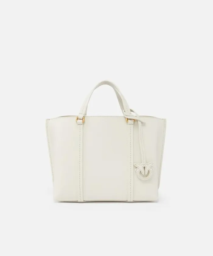 Women Shoulder Bags Pinko Large Tumbled Leather Shopper Bag Whitewhiteantique Gold