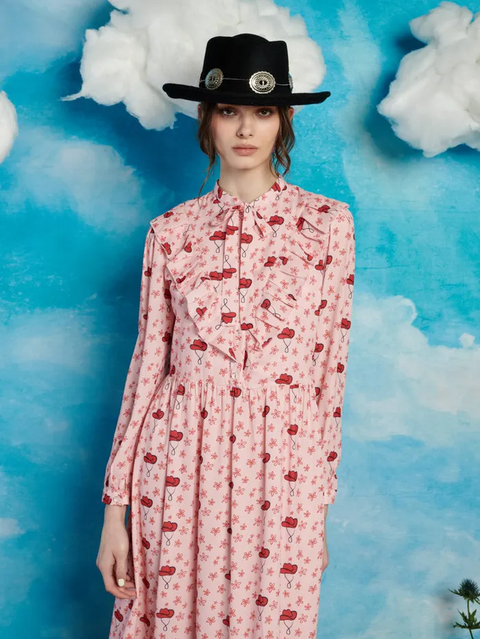 Women Sister Jane Dresses Cowgirl Print Midi Dress True Pink