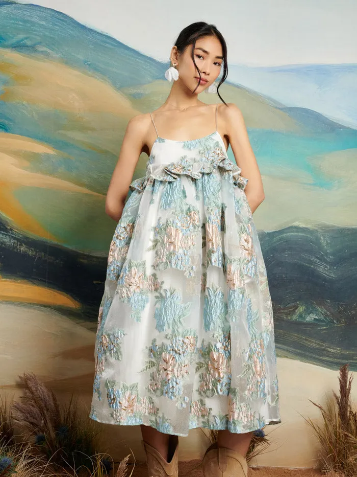 Women Sister Jane Dresses DREAM Barn Flower Jacquard Dress White Gold Pale Green