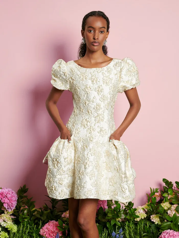 Women Sister Jane Dresses DREAM Dane Jacquard Mini Dress Ivory Gold