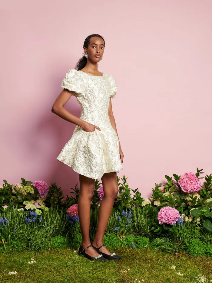 Women Sister Jane Dresses DREAM Dane Jacquard Mini Dress Ivory Gold