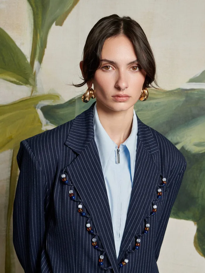 Women Sister Jane Jackets Ghospell Flynn Stripe Blazer Navy Blue
