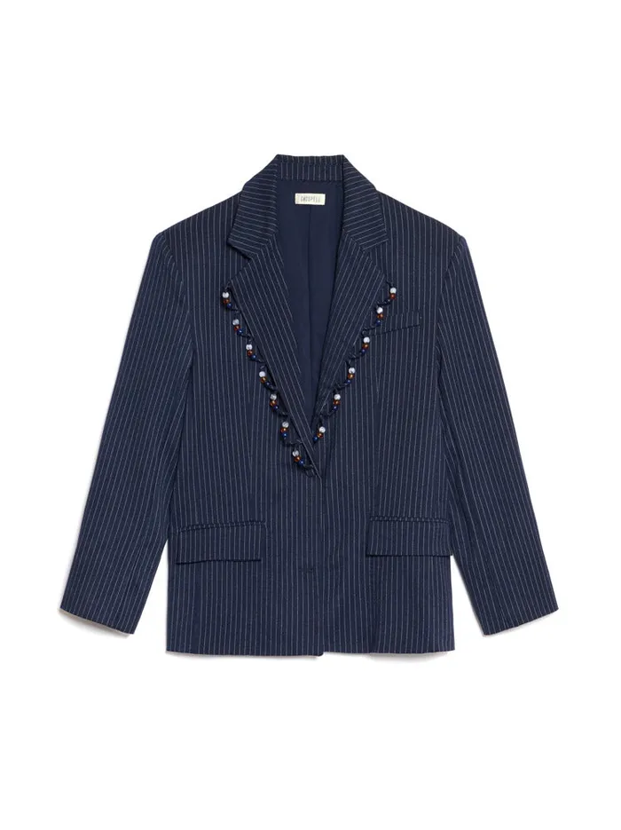 Women Sister Jane Jackets Ghospell Flynn Stripe Blazer Navy Blue