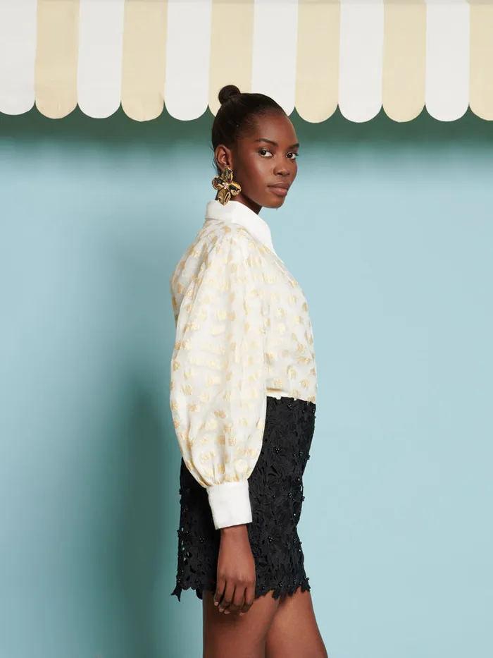 Women Sister Jane Tops DREAM Marigold Jacquard Blouse Gold Ivory