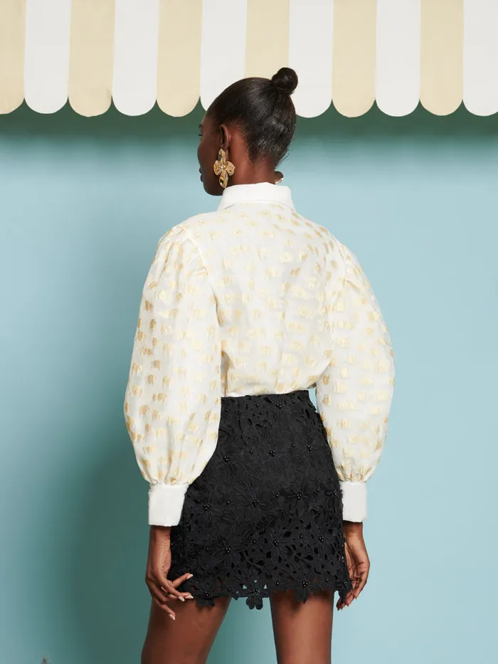 Women Sister Jane Tops DREAM Marigold Jacquard Blouse Gold Ivory