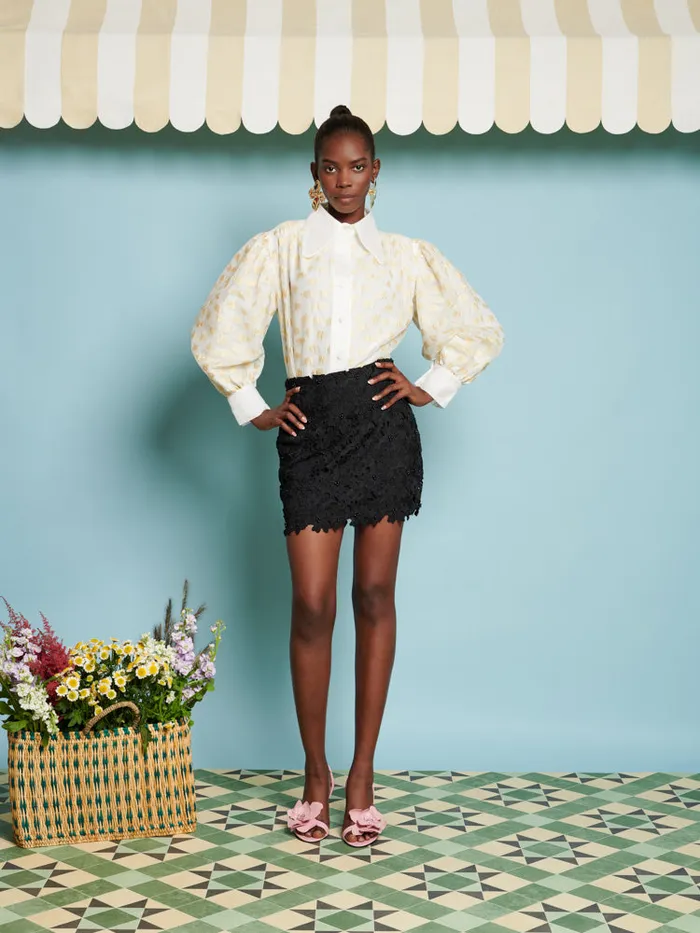 Women Sister Jane Tops DREAM Marigold Jacquard Blouse Gold Ivory