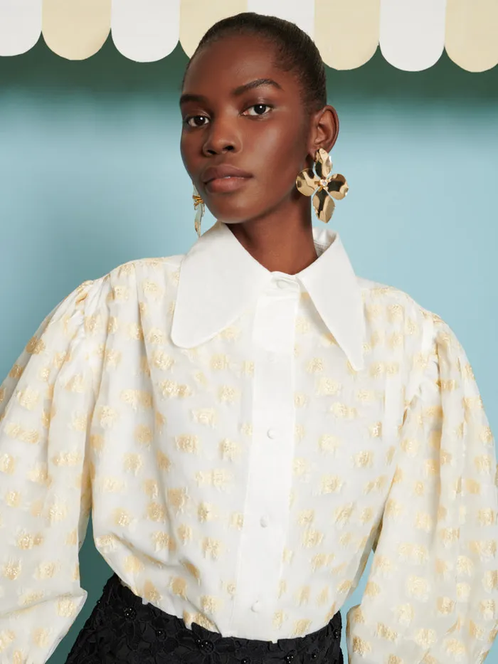 Women Sister Jane Tops DREAM Marigold Jacquard Blouse Gold Ivory