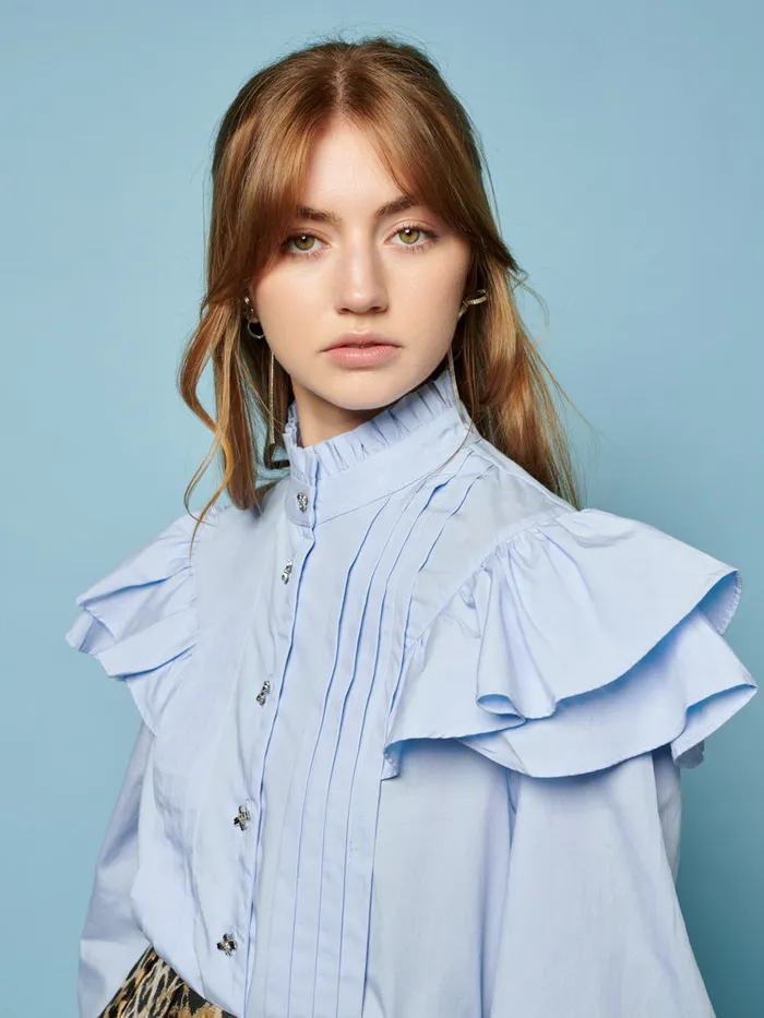 Women Sister Jane Tops Maggie Ruffle Blouse Pastel Blue