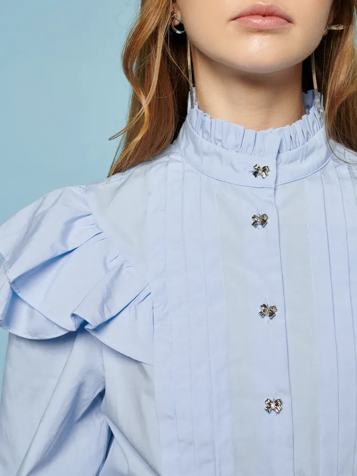 Women Sister Jane Tops Maggie Ruffle Blouse Pastel Blue
