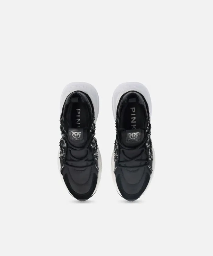 Women Sneakers Pinko Ariel Sneakers With Laces And Rhinestones Limo Black Women Sneakers Pinko Ariel Sneakers With Laces And Rhinestones Limo Black