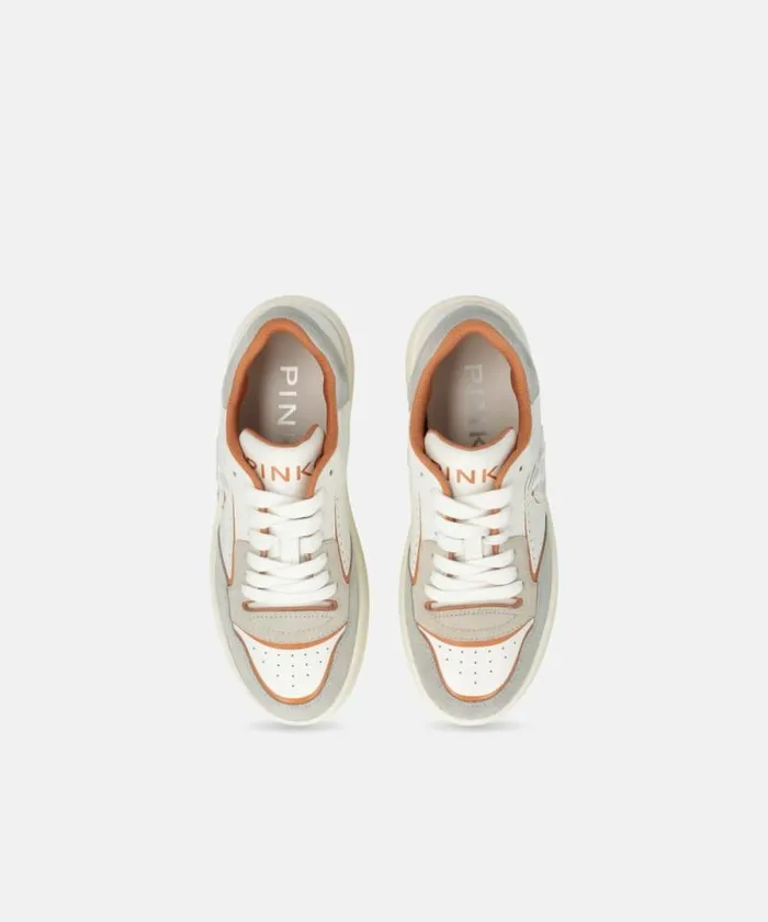 Women Sneakers Pinko Flat Leather Sneakers With Embroidered Logo Whitefard Women Sneakers Pinko Flat Leather Sneakers With Embroidered Logo Whitefard