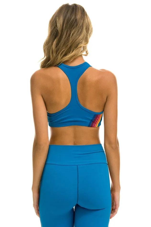Women Sports Bras Aviator Nation 5 Stripe VCut Sports Bra 8211 Carribean