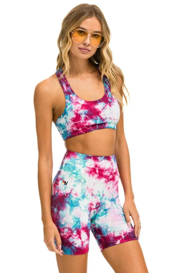 Women Sports Bras Aviator Nation Hand Dyed Sports Bra 8211 Tie Dye Turquoise
