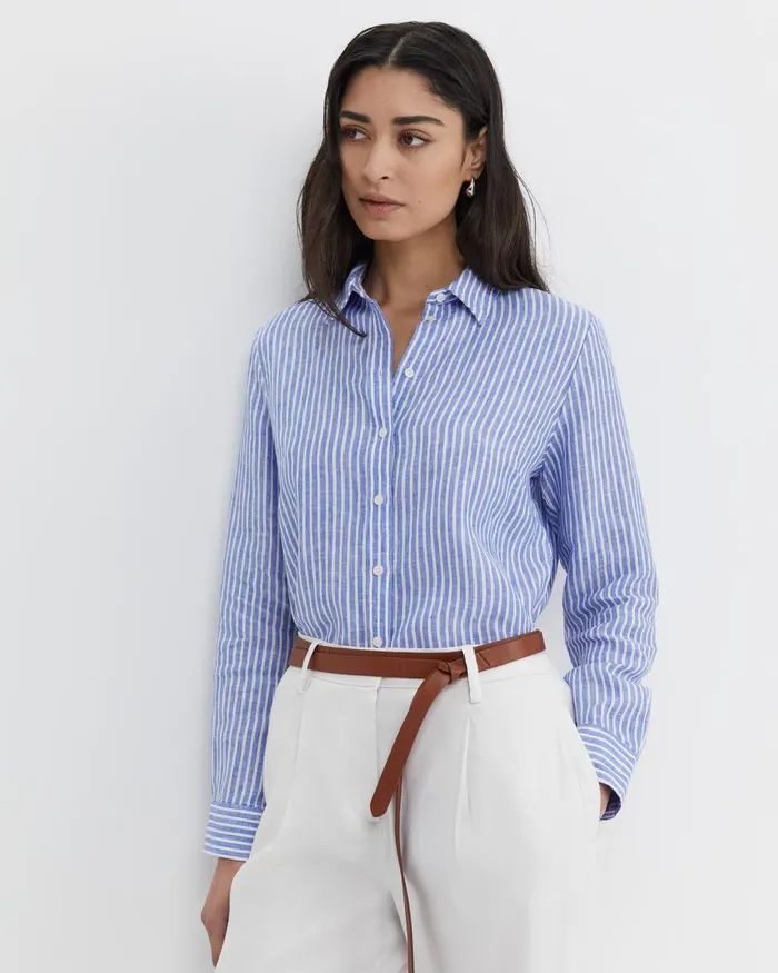 Women Sportscraft Shirts Dahlia Stripe Linen Shirt Bluewhite