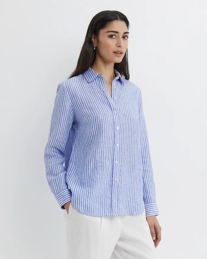 Women Sportscraft Shirts Dahlia Stripe Linen Shirt Bluewhite