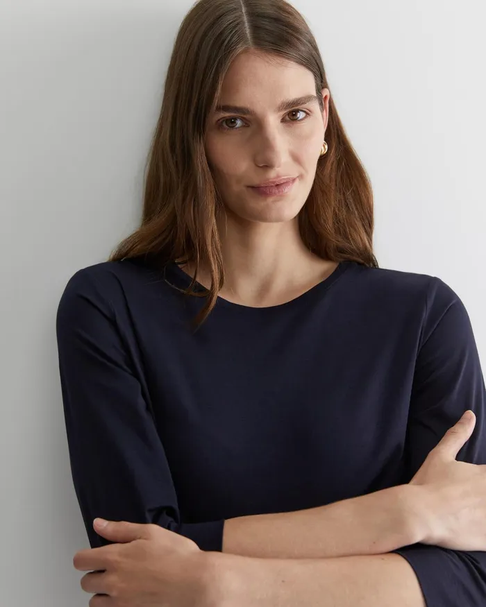 Women Sportscraft Tops and Tees Cotton Crew 3 Quarter Sleeve TShirt Navy