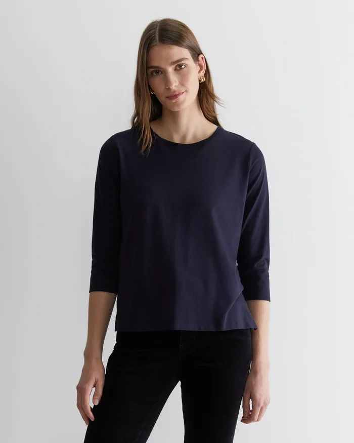 Women Sportscraft Tops and Tees Cotton Crew 3 Quarter Sleeve TShirt Navy